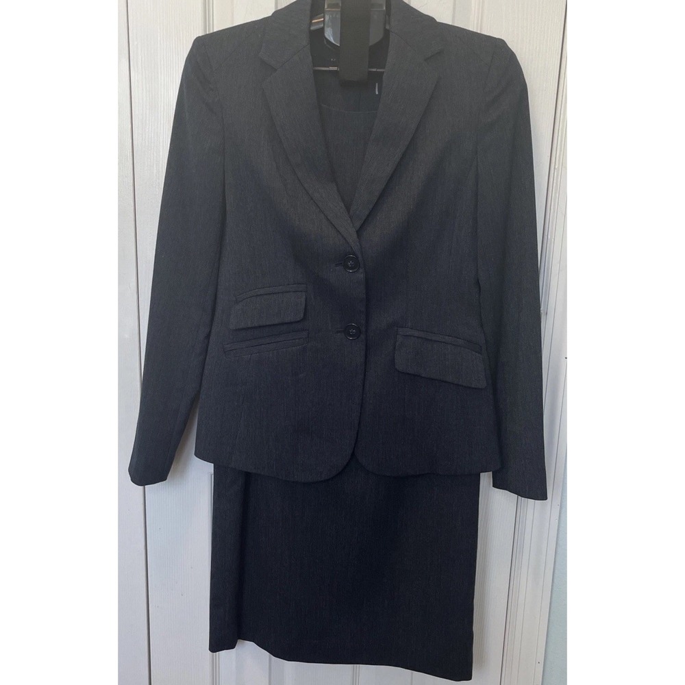 Anne Klein Stretch Dress Suit Two Piece Set Sheath Dress / Jacket Charcoal S 6